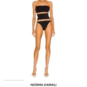 Norma Kamali Bishop Nude Inserts Black One-Piece Swimwear L NWT